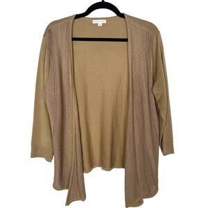 New York & Company Medium M Tan Brown Open Front Drape Textured Cardigan Sweater